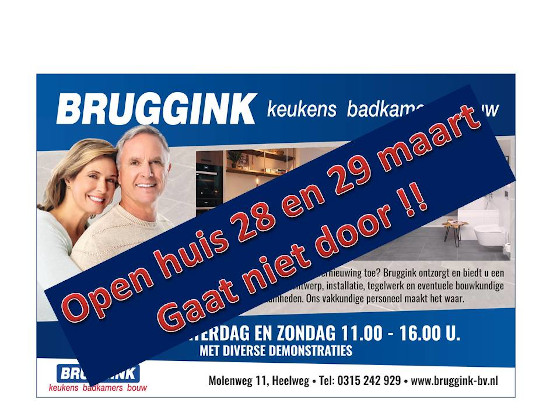 Bruggink’s open huis op 28 en 29 maart gaat definitief niet door